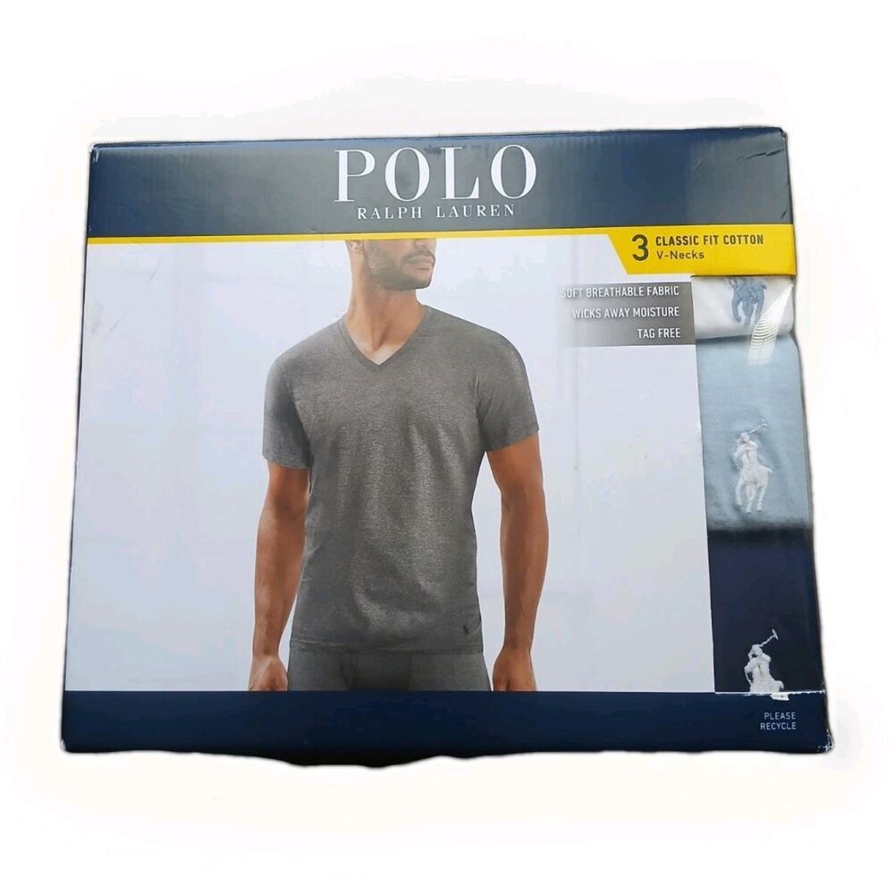 3-Pack POLO Ralph Lauren Classic Fit Cotton Crew Tshirts White/Blue/Navy Sz M